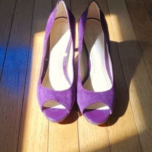 Purple suede peeptoe heels